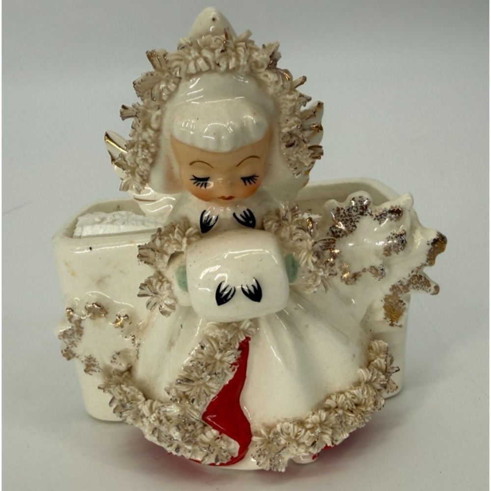 Vintage 1958 Holt Howard Japan Angel Girl Planter Spaghetti Trim Kitsch